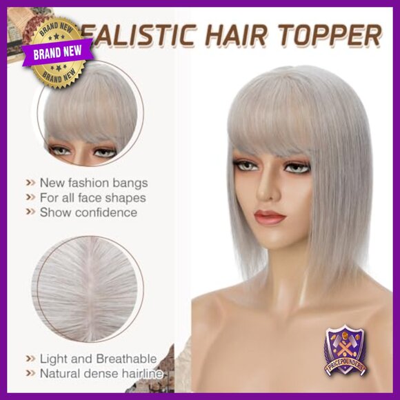 Real Human Hair Topper with Bangs for Thinning Hair - Silk Base - 6 Inch main image 5